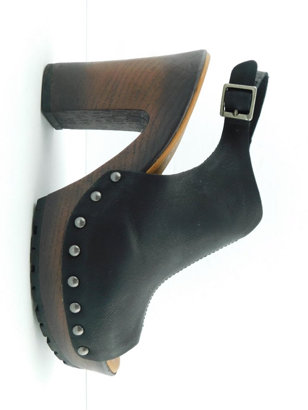 KORKS Open Toe Black Studded Block Heel Buckle Sling Sandals 6 - Picture 4 of 9